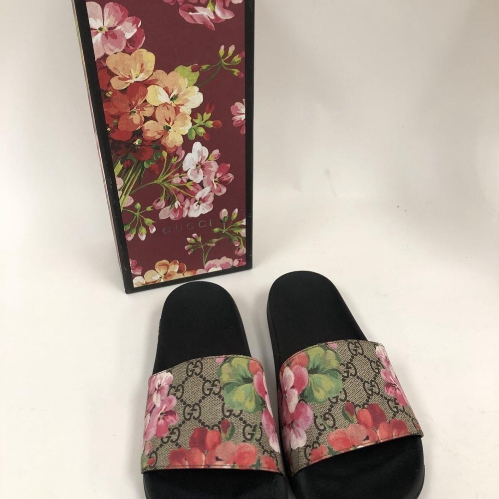 Gucci GG Blooms Multicolor Floral Slides Size 40